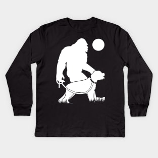 Bigfoot Walking Rottweiler Dog Kids Long Sleeve T-Shirt